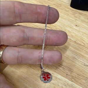 Gorgeous Sterling Silver 925  and Red Medical Alert Bracelet